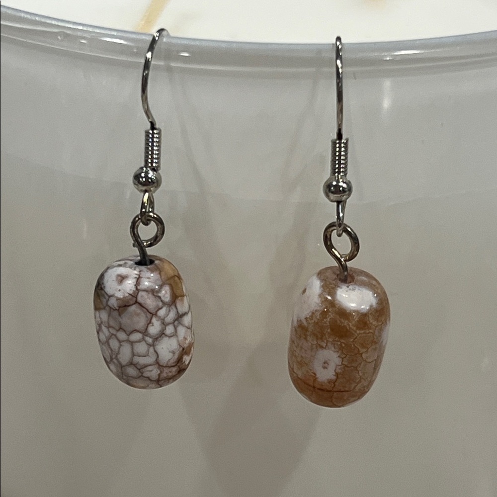Brown and White Snake Agate Stone Earrings